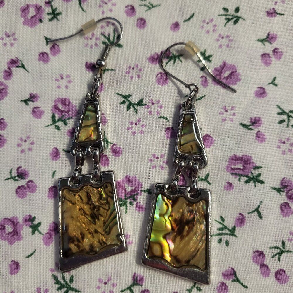 Queen of the Sea Natural Abalone Paua Silver Link Earrings